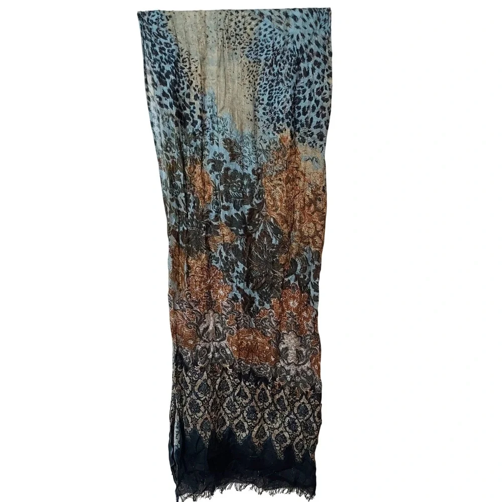 Women's Lightweight Abstract‎ Animal Floral Paisley Scarf Blue Brown Black Boho